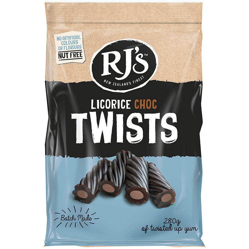Rj's Licorice Chocolate Twists, 280g/9.9 oz., (6 Pack) {Imported from Canada}